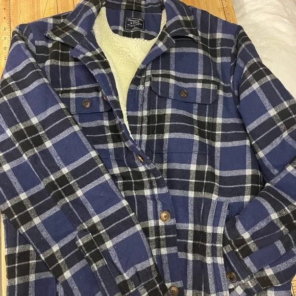 Abercrombie & Fitch Fleece Lined Flannel Blue & Black Jacket XL - Picture 1 of 4